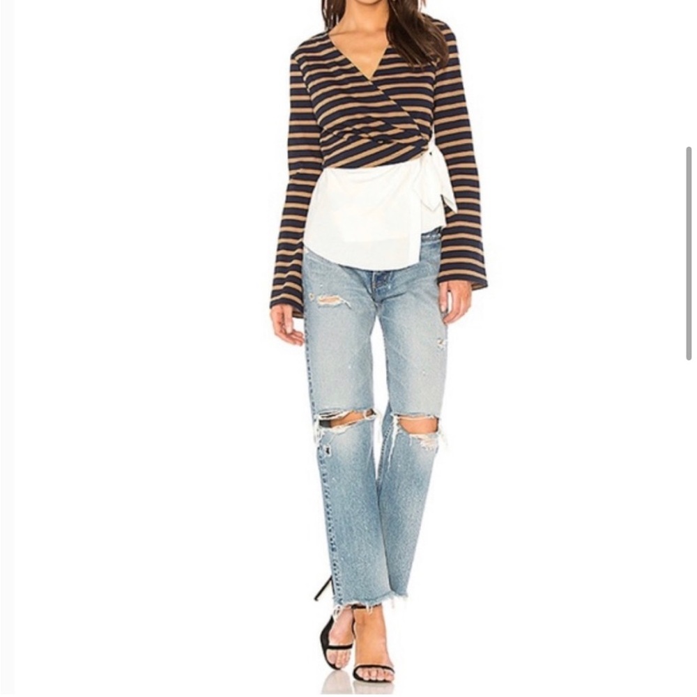 10 Crosby Derek Lam Striped Wrap Top - Navy and White